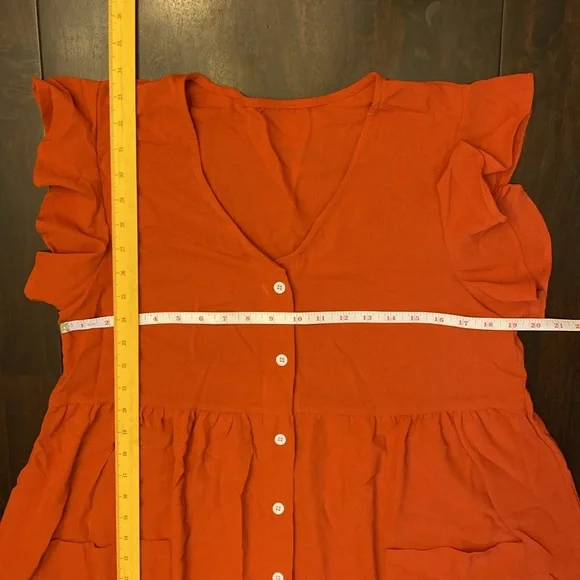 Ruffle Sleeve Button-Front Babydoll Dress – Size Medium 🧡 - Picture 4 of 10